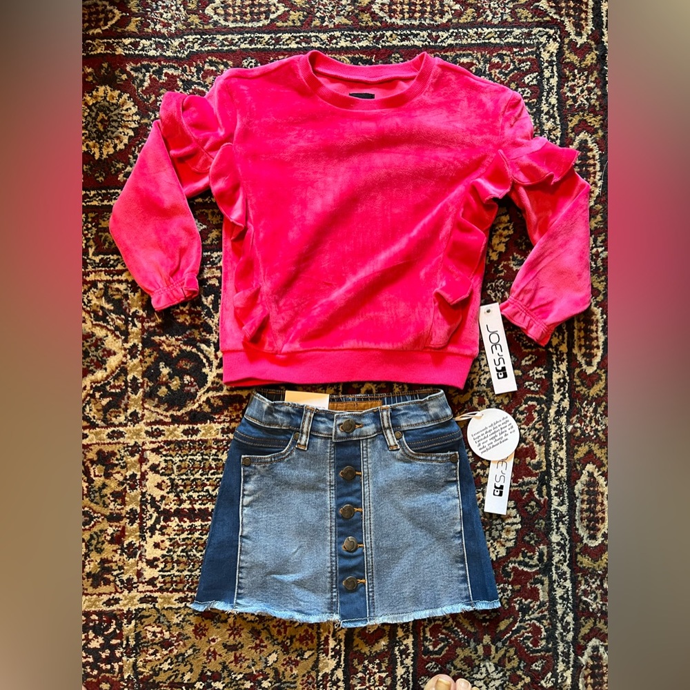 Joes Jeans2Pc  “Bella” Girls Denim skirt and Velour Ruffle top NWT
